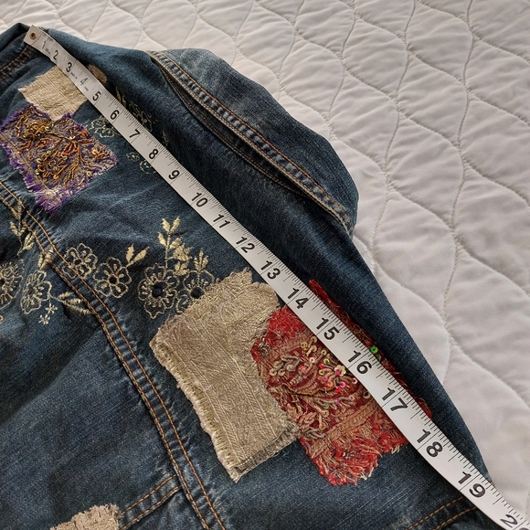 CHICO'S PATCHWORK EMBROIDERED JEAN JACKET - Picture 11 of 13